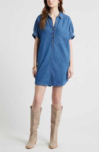 Chambray Polo High-Low Shift Dress