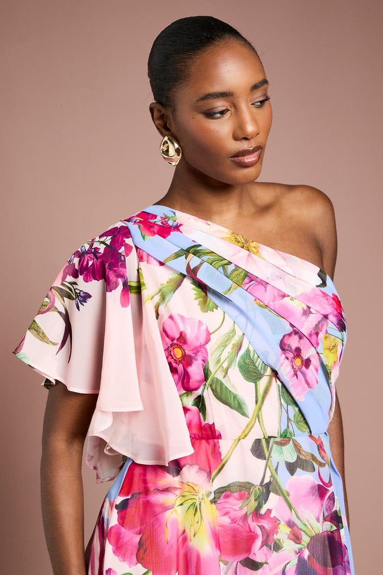 Floral Printed Chiffon Dress, Alternate, color, Light Blue