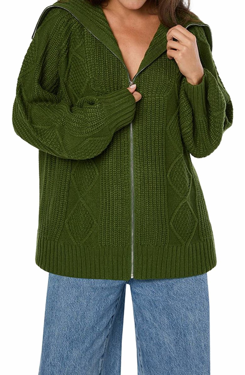 WeWoreWhat Chunky Cable Knit Zip Up Jacket, Alternate, color, Hunter Green