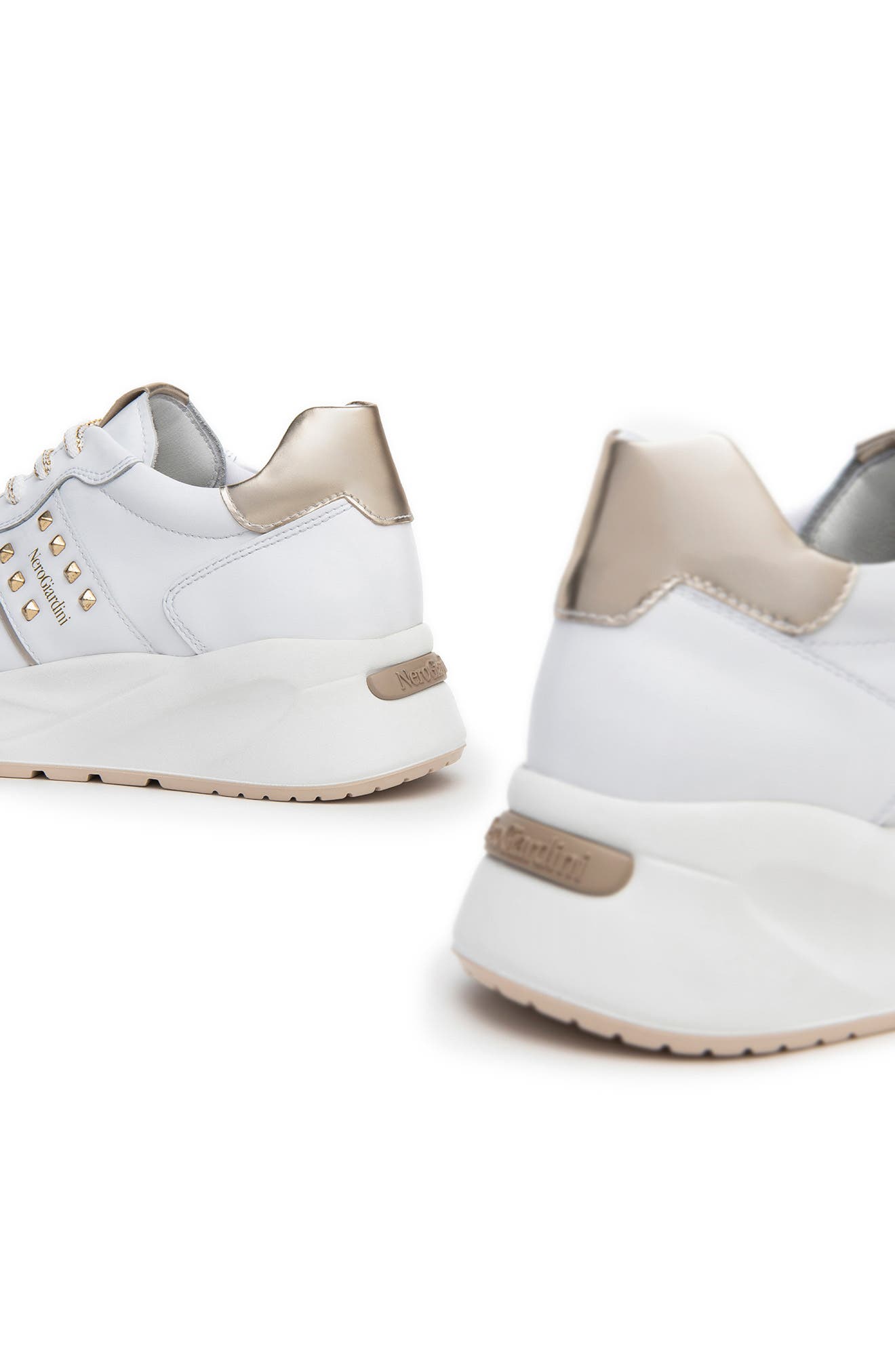 NeroGiardini Studded Retro Sneaker, Alternate, color, White