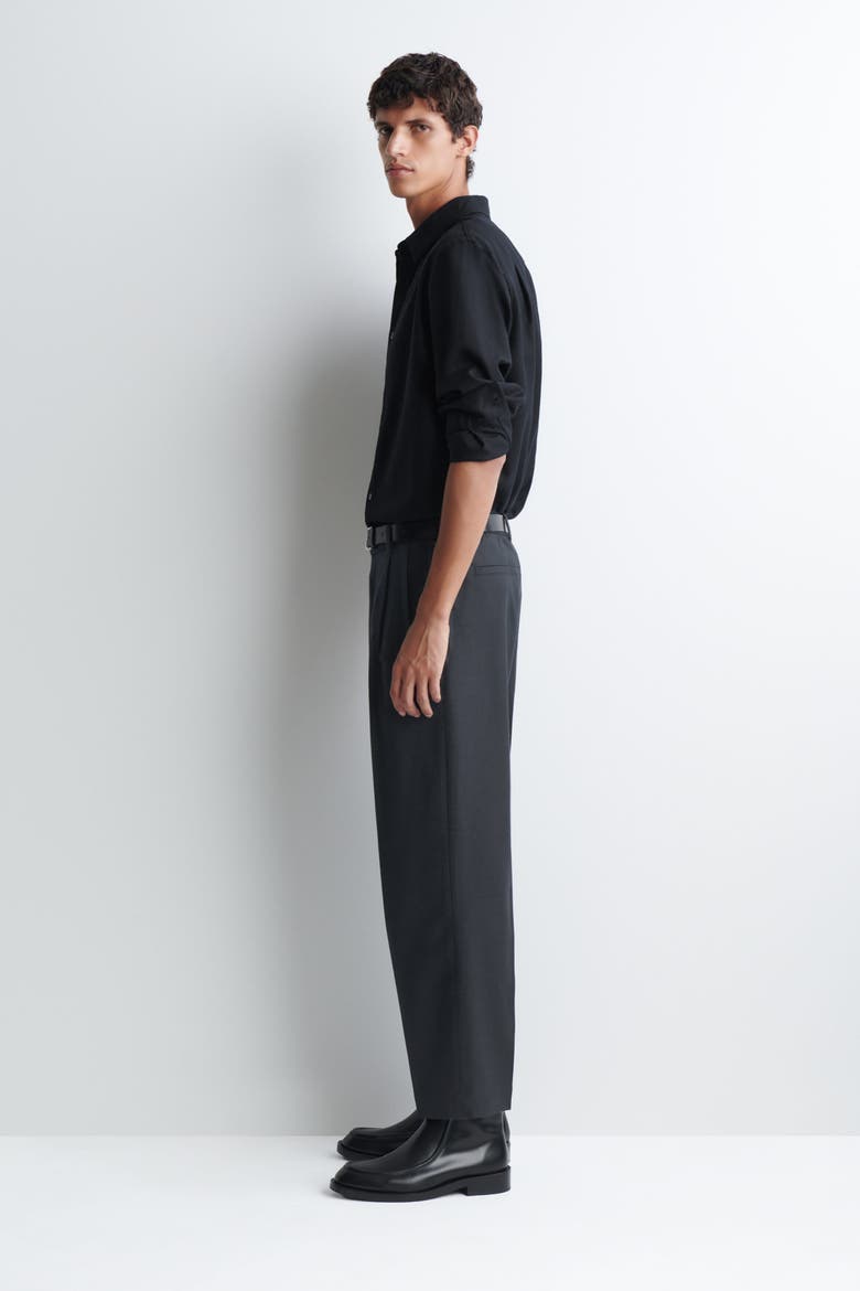 Pleated Wool Relaxed-fit Straight-leg Pants, Alternate, color, NAVY