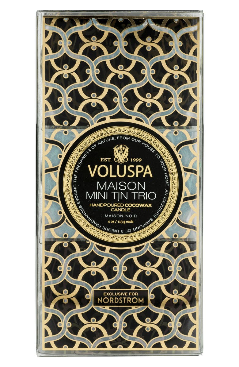 Voluspa Maison Noir Mini Tin Candle Trio, Alternate, color,