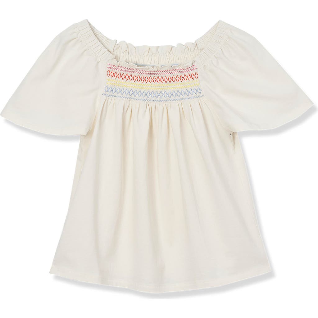 LANDS' END LANDS' END GIRLS SHORT SLEEVE SMOCK FLUTTER TOP