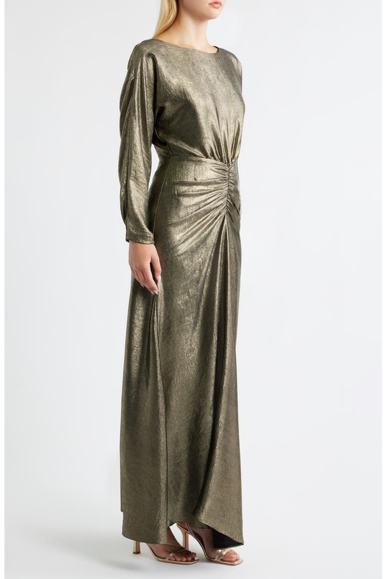Metallic Long Sleeve Gown, Alternate, color, GOLD