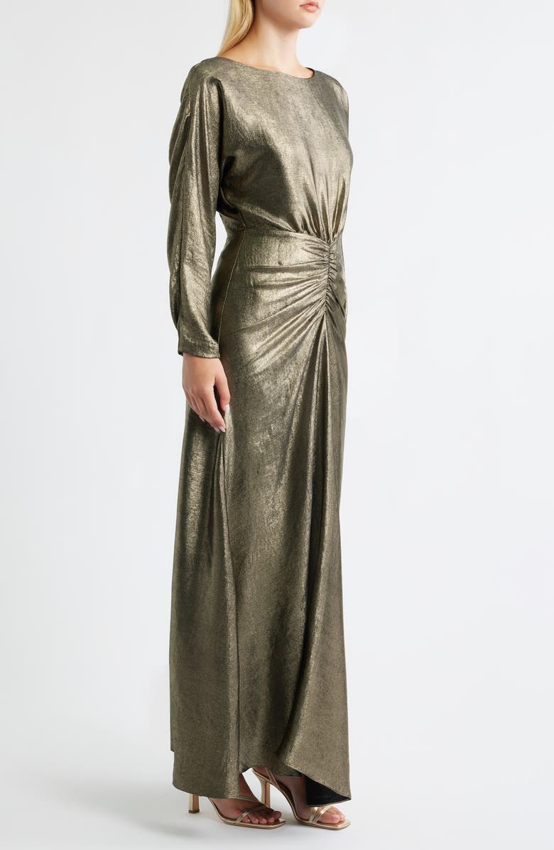 Julia Jordan Metallic Long Sleeve Gown, Alternate, color, Gold