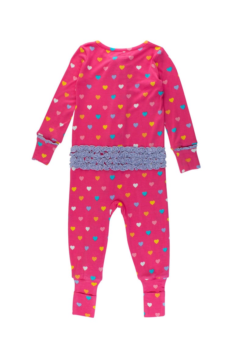 SoftSnooze Baby Girls Ruffle One Piece Convertible Pajamas, Alternate, color, Colorful Hearts