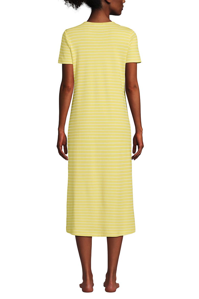 Cotton Short Sleeve Midcalf Nightgown, Alternate, color, Yellow Bliss Simple Stripe