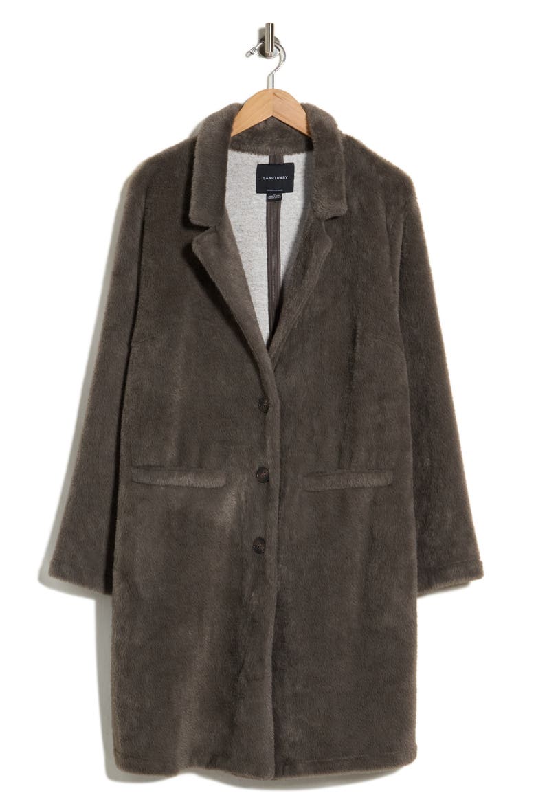 Hometown Faux Fur Coat, Main, color, BURNT INK GREY