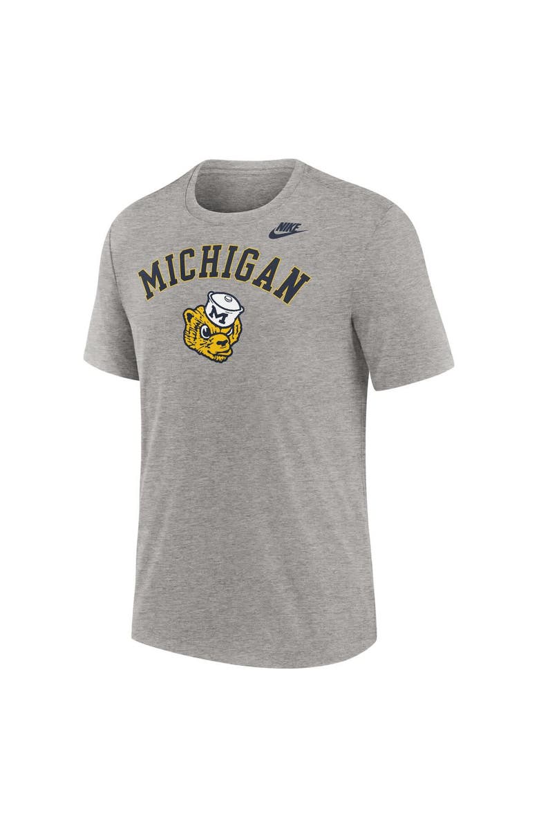 Nike Men's Nike Heather Gray Michigan Wolverines Legacy Arch Tri-Blend T-Shirt, Alternate, color, Heather Gray