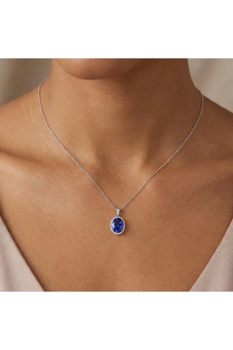 5 Ct TW Oval Tanzanite & Lab Grown Diamond Halo Pendant 14k Gold Necklace, Alternate, color, 14k White Gold