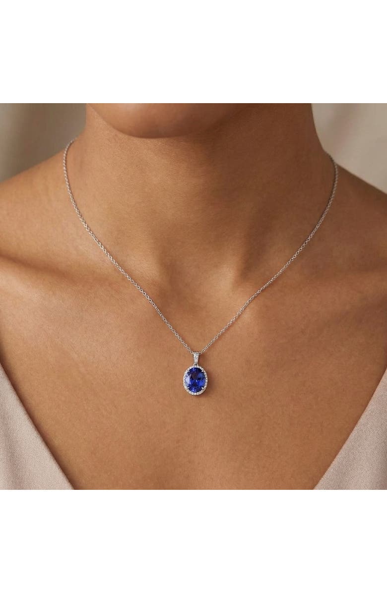Bliss Diamond 5 Ct TW Oval Tanzanite & Lab Grown Diamond Halo Pendant 14k Gold Necklace, Alternate, color, 14K White Gold