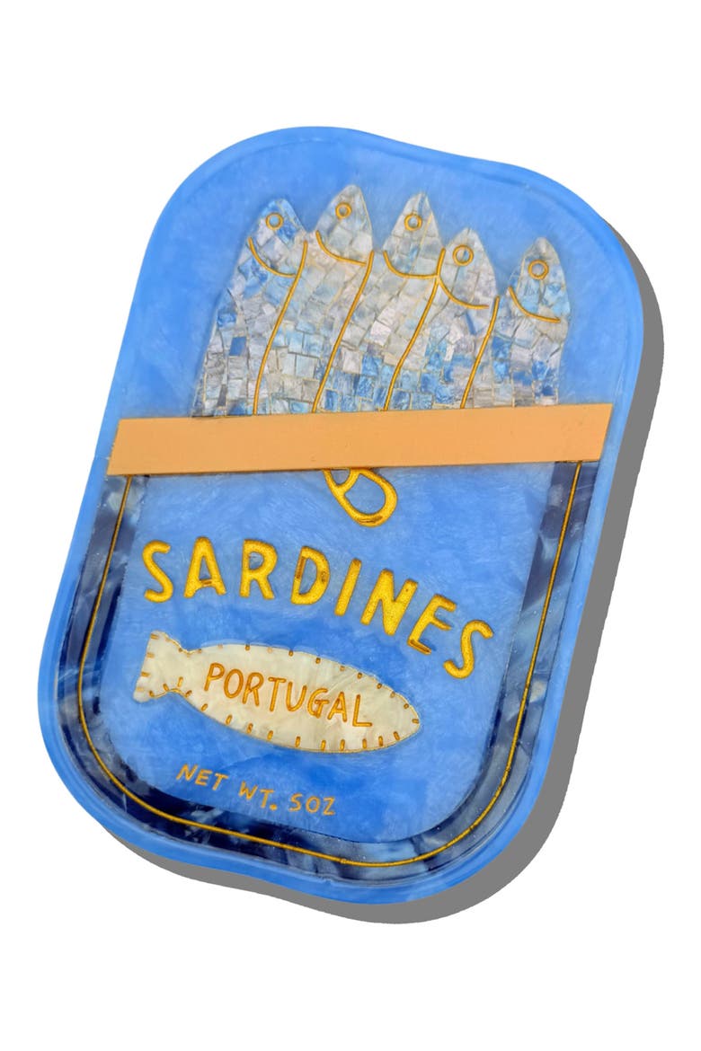 Hand-Painted Sardines Trinket Box, Main, color, BLUE