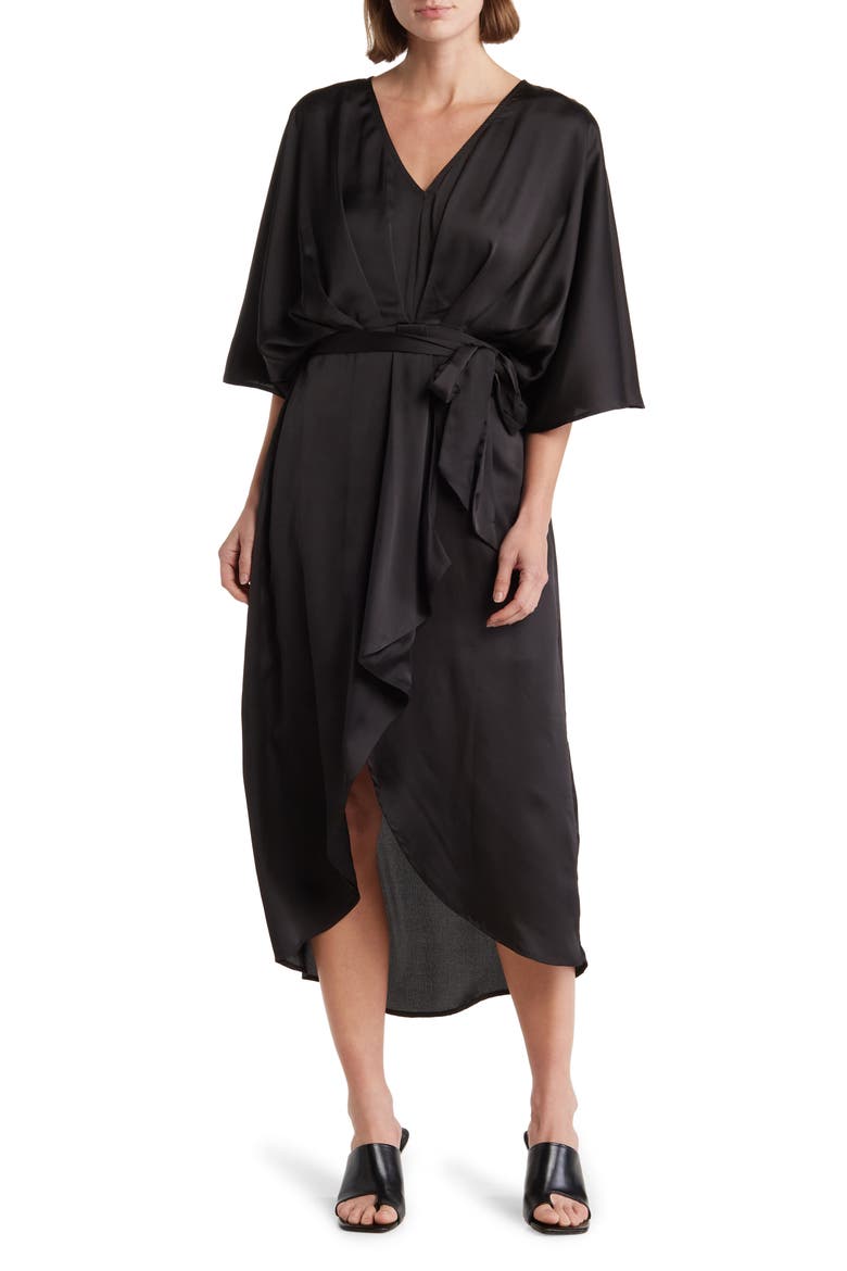 Faux Wrap Dress, Main, color, BLACK