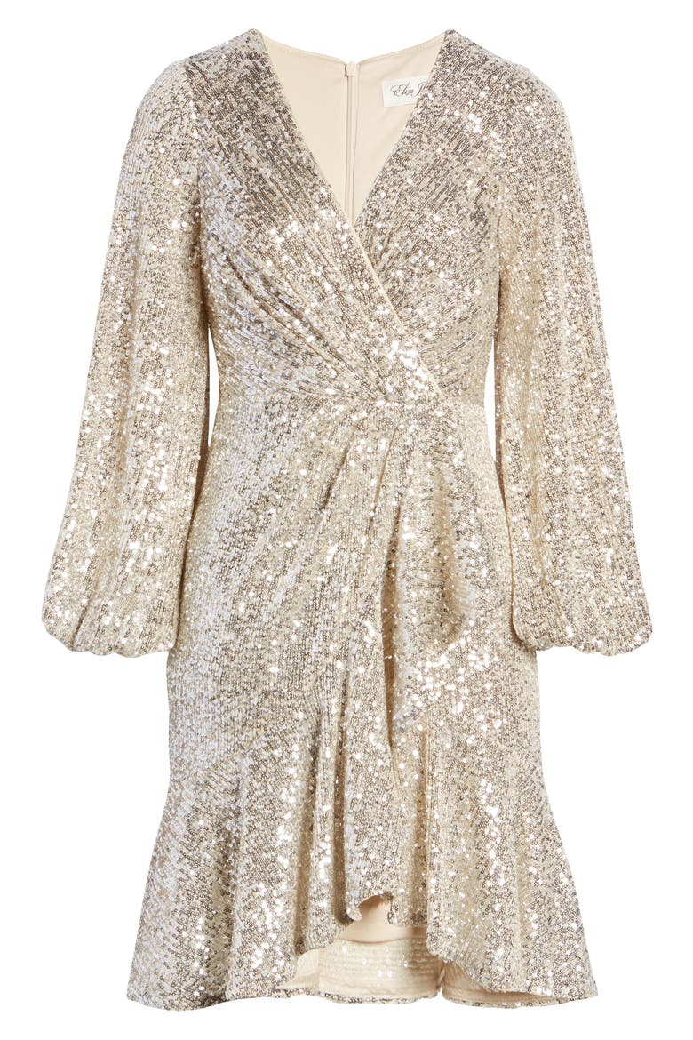 Ruffle Long Sleeve Dress, Alternate, color, SILVER