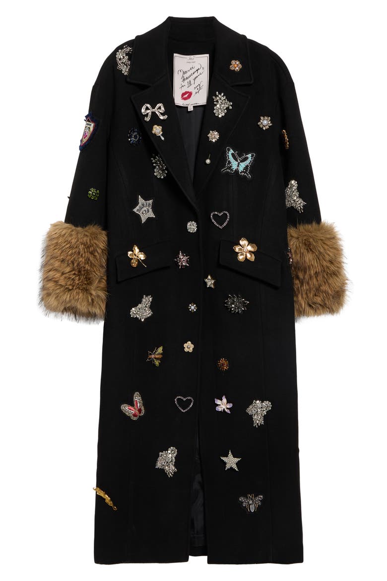 Mariella Greatest Hits Coat with Faux Fur Cuffs, Alternate, color, BLACK MULTI