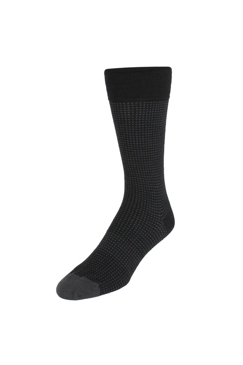 Alderic Birdseye Patterned Mid-Calf Merino Wool Socks, Main, color, Black and Charcoal