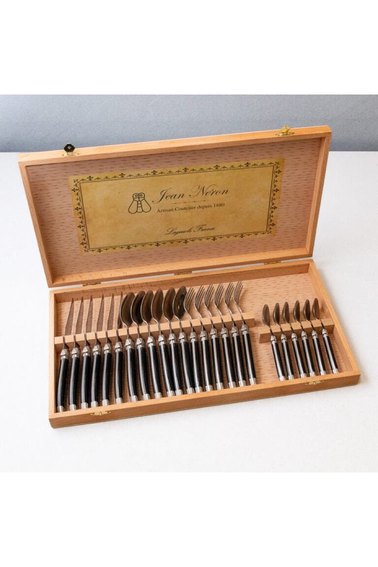 Platine 24 Piece Flatware Set in Wood Presentation Box, Alternate, color, Black