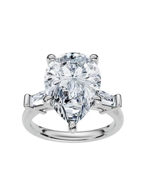 5 3/4Ct Certified Pear & Baguette Diamond Engagement Ring 14k Gold Lab grown