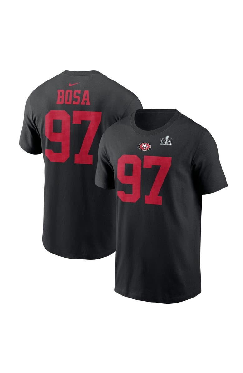 Nike Men's Nike Nick Bosa Black San Francisco 49ers Super Bowl LVIII Patch Player Name & Number T-Shirt, Alternate, color, 