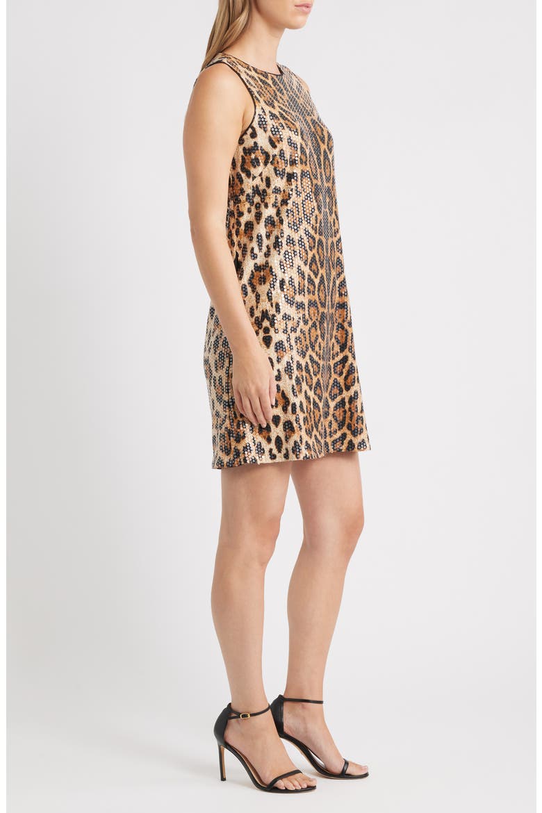 Leopard Sequin Sleeveless Shift Dress, Alternate, color, BLURRED FLOATING FLORA