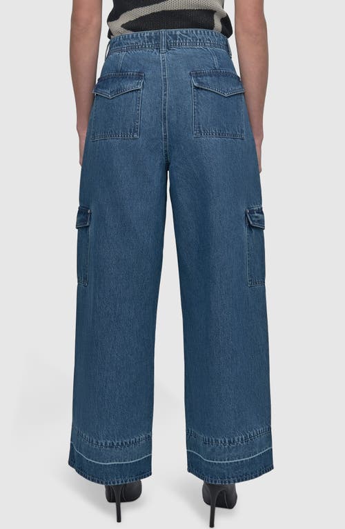 Shop Dkny Release Hem Wide Leg Cargo Jeans In Mercer Was