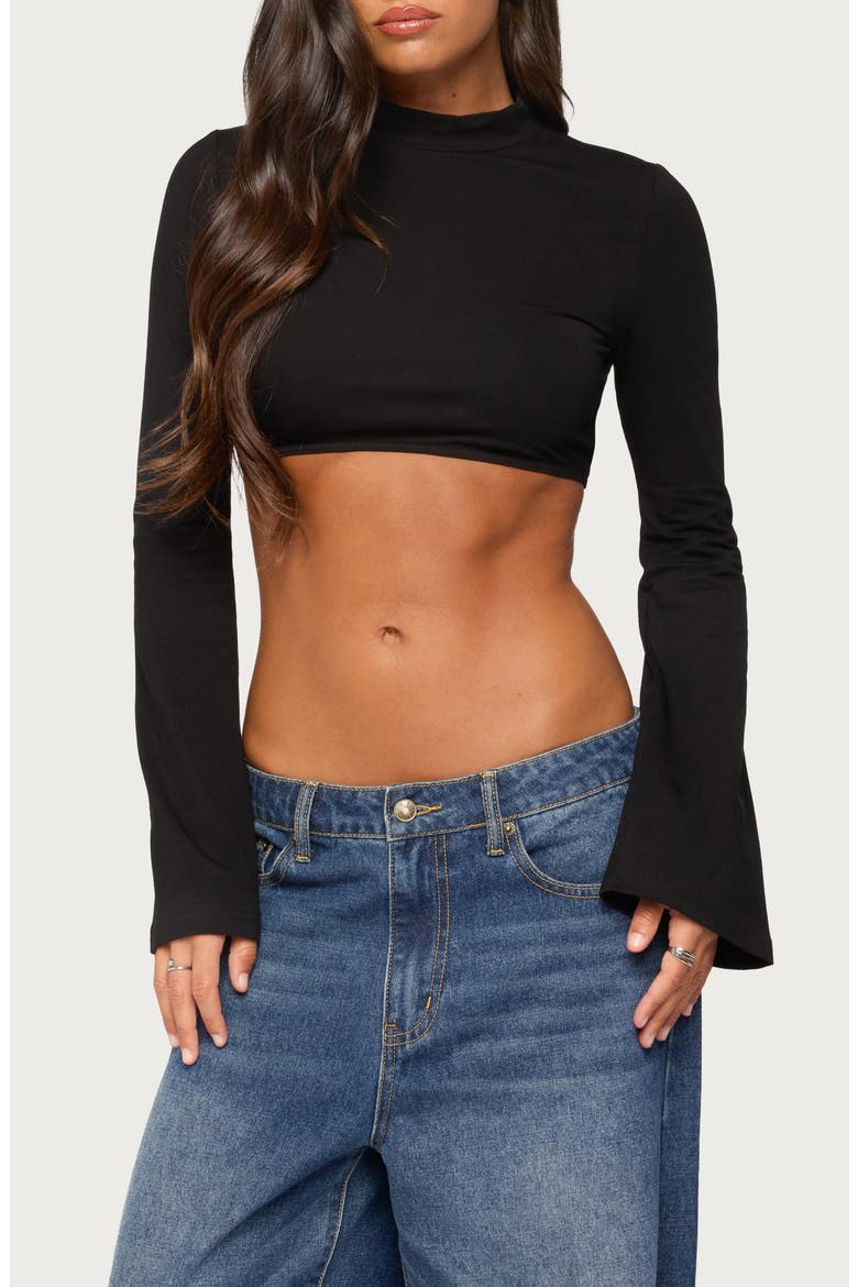 Deya Mock Neck Cropped Top, Main, color, BLACK