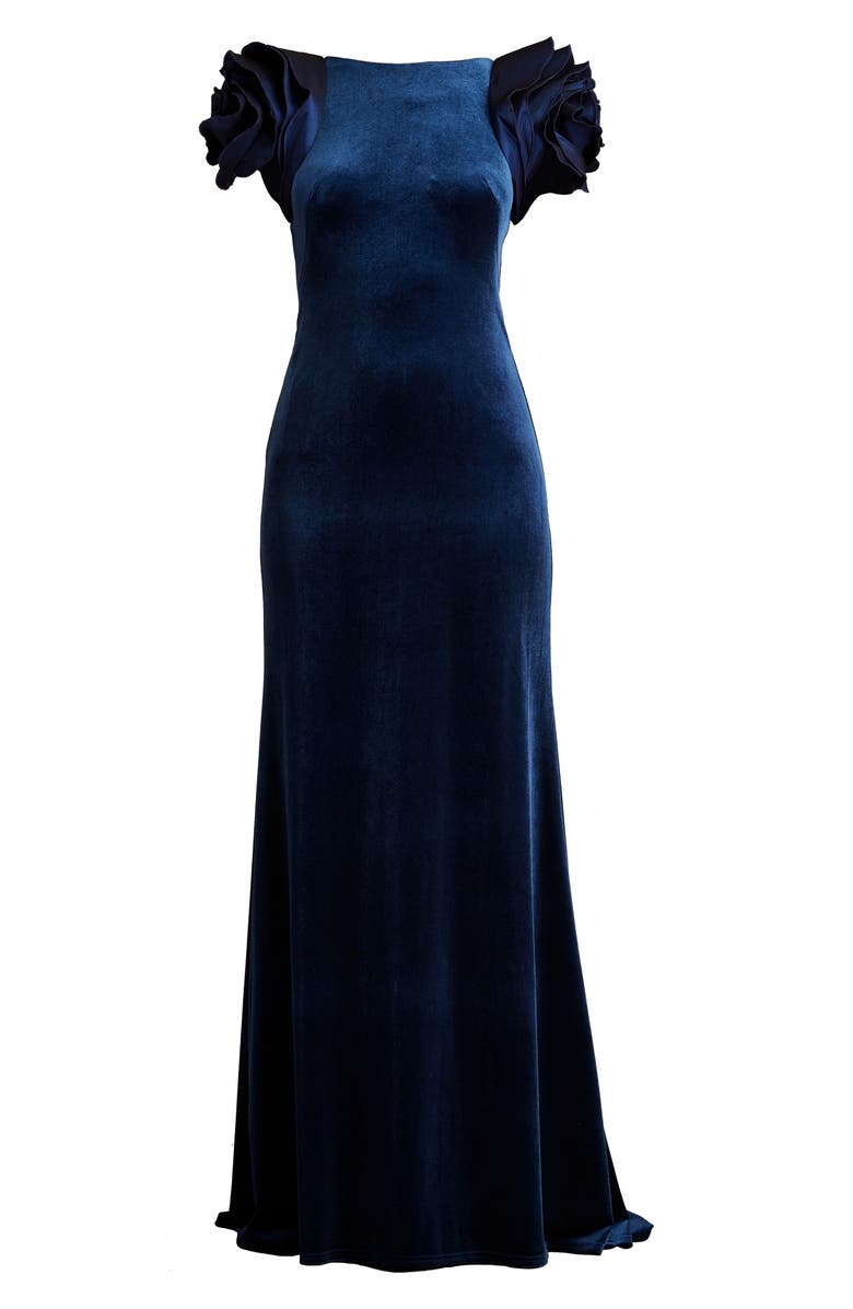 Tadashi Shoji Rose Shoulder Velvet Gown, Alternate, color, 