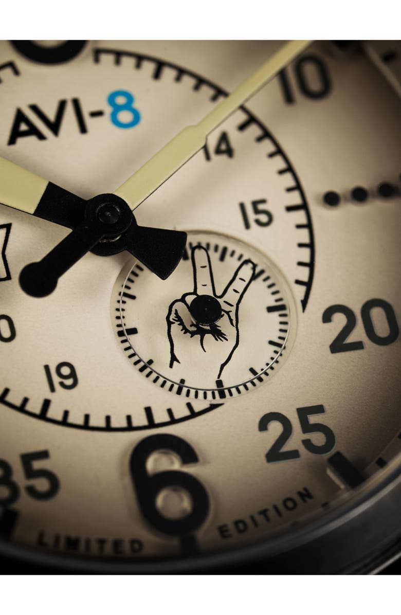 AVI-8 Spitfire Type 300 Automatic VE-Day 80th Anniversary Limited Edition Leather Strap Watch, 41mm, Alternate, color, Cream