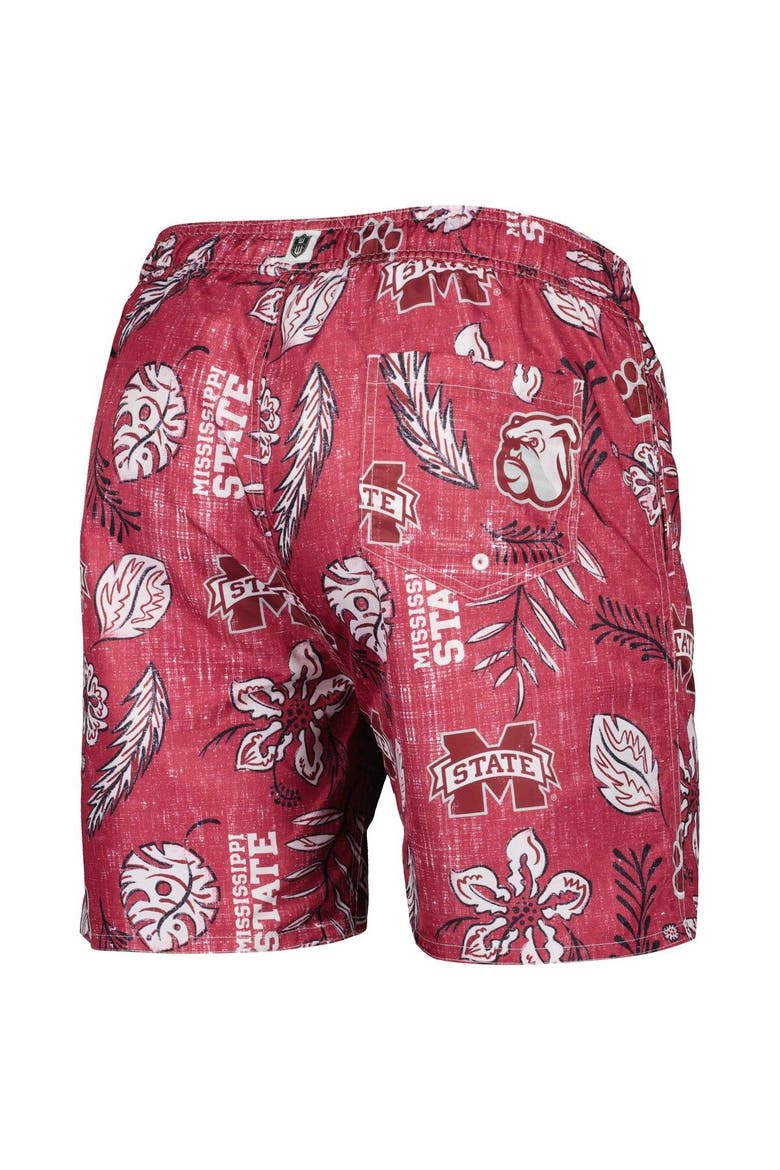 Men's Wes & Willy Maroon Mississippi State Bulldogs Vintage Floral Swim Trunks, Alternate, color, Maroon