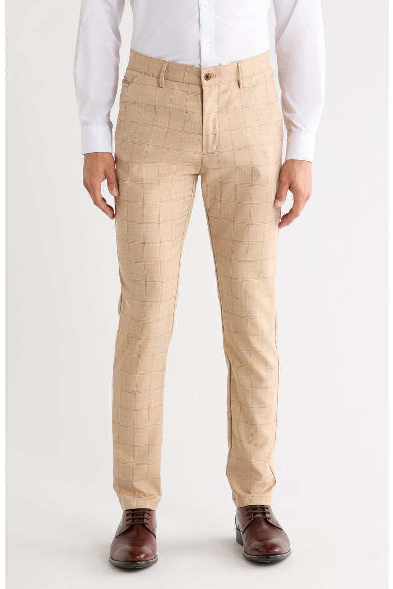 Plaid Straight Leg Trousers, Main, color, BEIGE