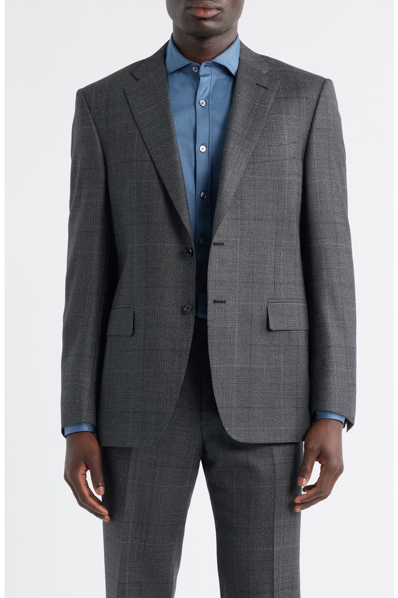Siena Regular Fit Charcoal Grey Glen Plaid Super 130s Wool Suit, Alternate, color, CHARCOAL