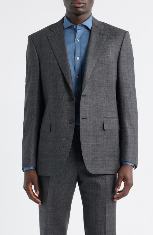 Canali Siena Regular Fit Charcoal Grey Glen Plaid Super 130s Wool Suit In Gray