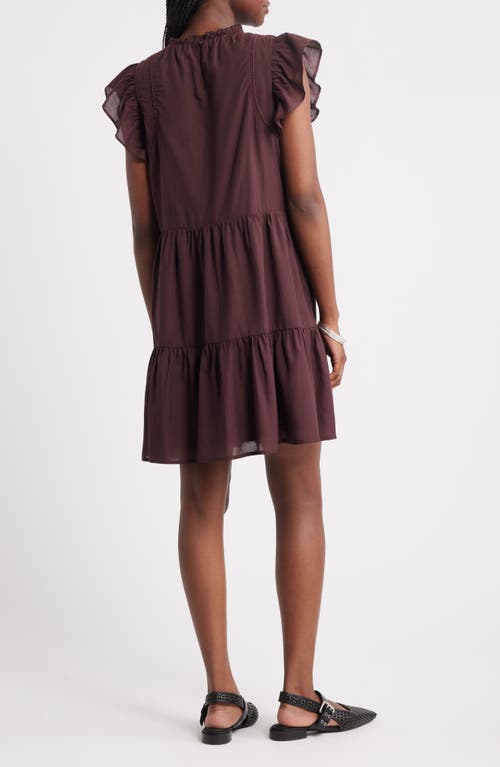Treasure & Bond Tiered High Neck Shift Minidress In Brown