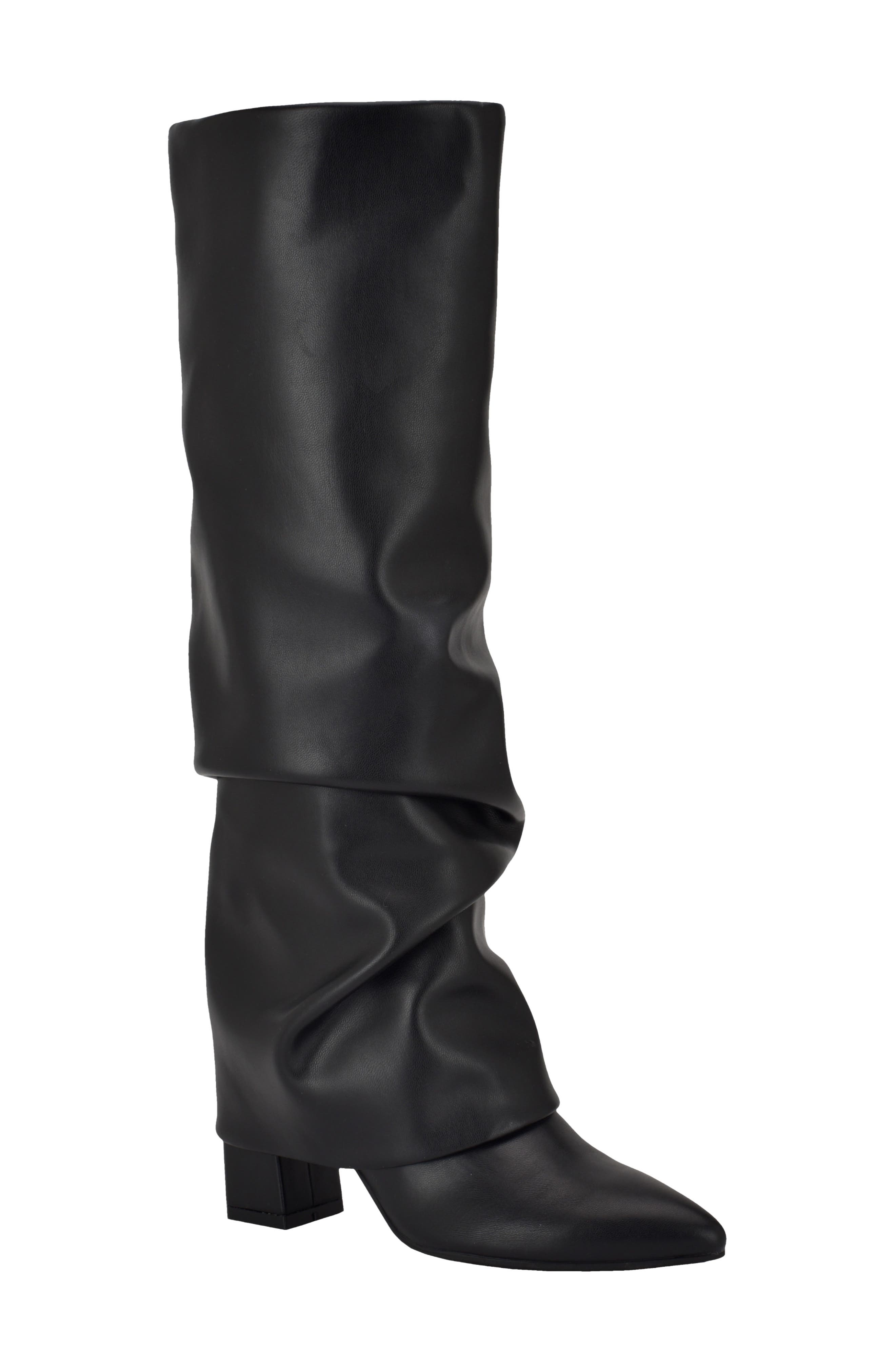 Geima Pointed Toe Slouch Foldover Boot, Main, color, BLACK