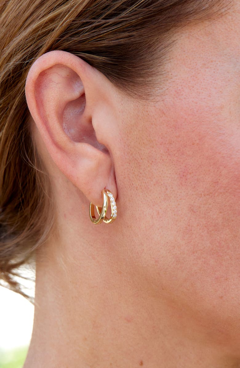 SAVVY CIE JEWELS 14K Gold Plated Cubic Zirconia Double Huggie Hoop Earrings, Alternate, color, Yellow