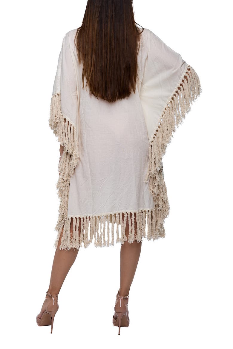 Tassel Trim Floral Jacquard Cotton Caftan, Alternate, color, IVORY