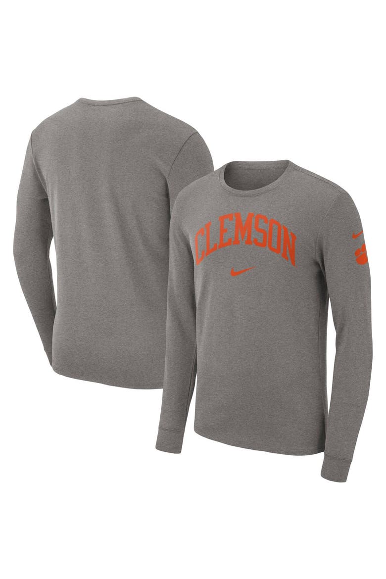 Men's Nike Heather Gray Clemson Tigers Arch 2-Hit Long Sleeve T-Shirt, Main, color, Heather Gray