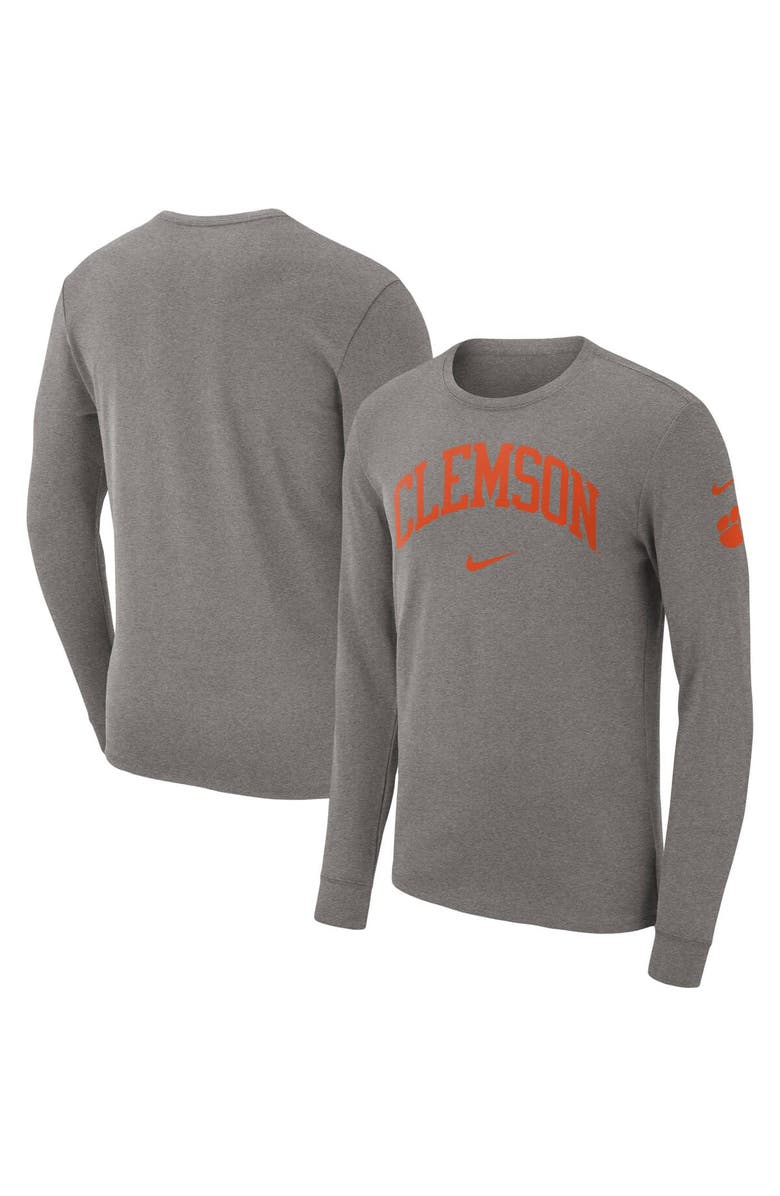 Nike Men's Nike Heather Gray Clemson Tigers Arch 2-Hit Long Sleeve T-Shirt, Main, color, 