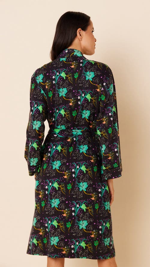 The Cat's Pajamas Pima Knit Kimono Robe Floral In Black