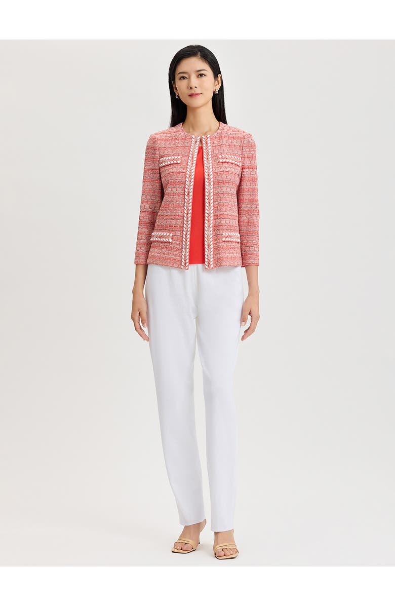 Misook Heritage Whipstitch Trim Knit Jacket, Alternate, color, Cherry/Biscotti/Black/Ivory