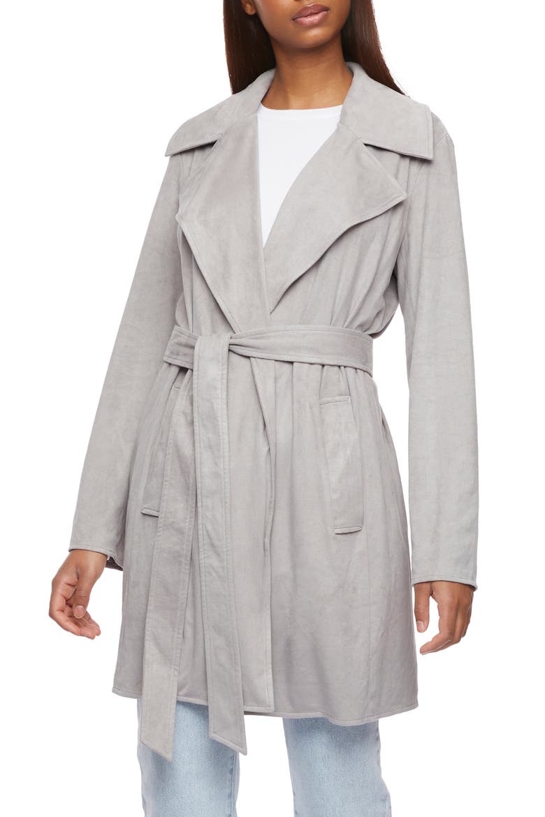 Faux Suede Belted Trench Coat, Main, color, TITANIUM