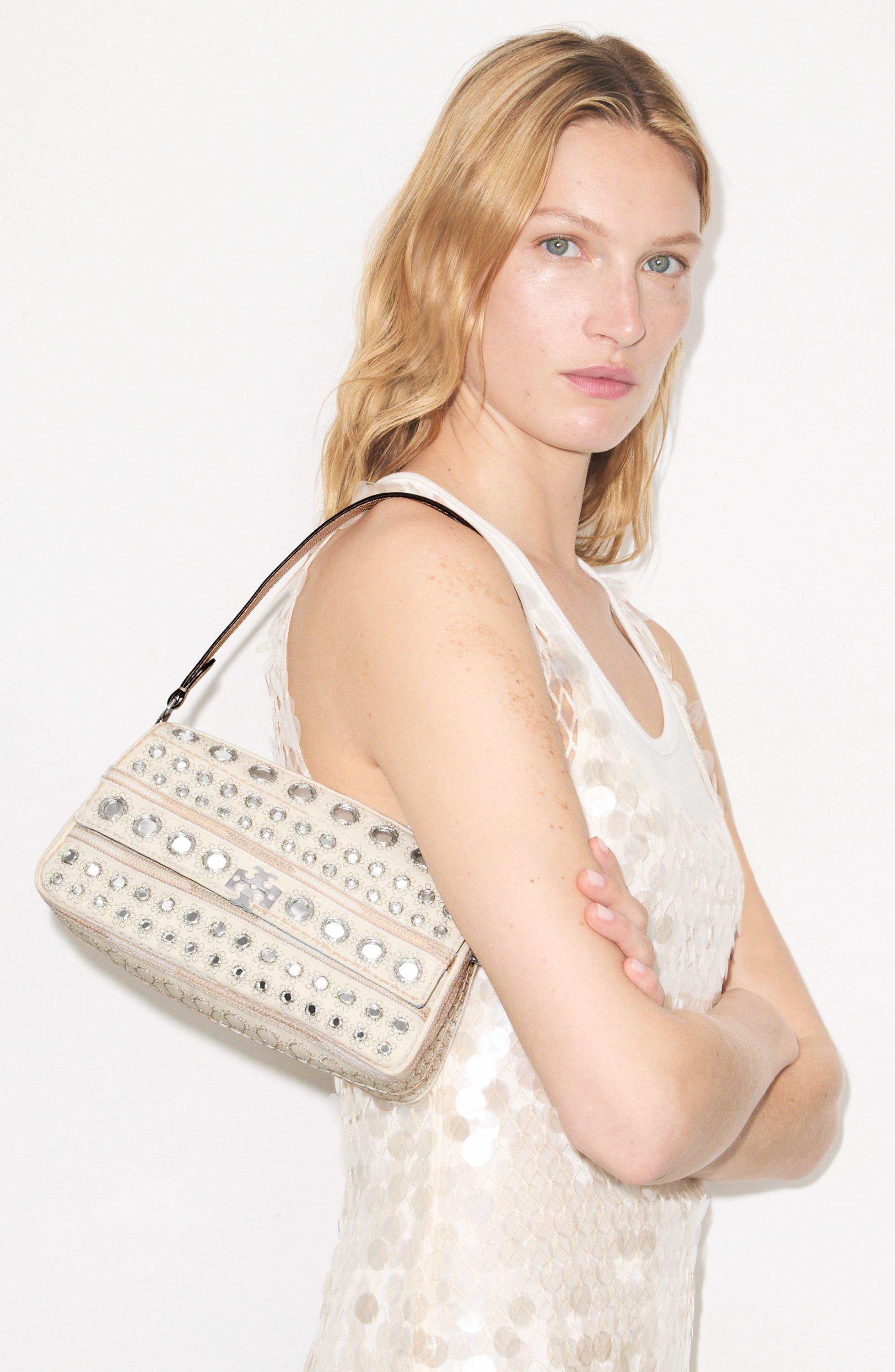 Small Charlie Embellished Shoulder Bag, Alternate, color, NEW IVORY
