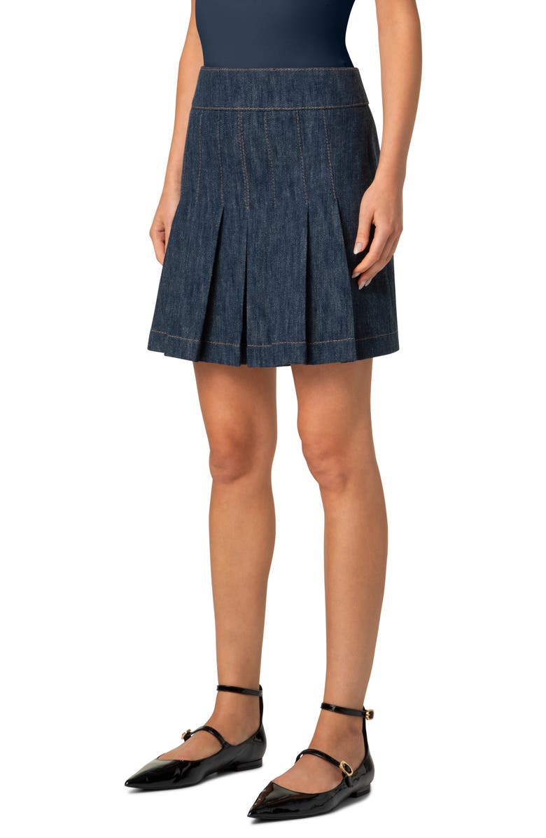 Akris punto Pleated Denim Miniskirt, Alternate, color, 
