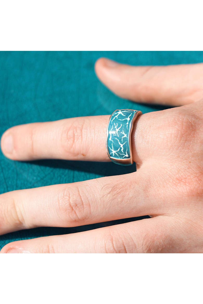 Ocean Waves Sterling Silver & Enamel Band Men Ring, Alternate, color, Silver