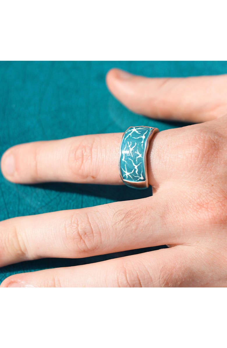 LuvMyJewelry Ocean Waves Sterling Silver & Enamel Band Men Ring, Alternate, color, Silver
