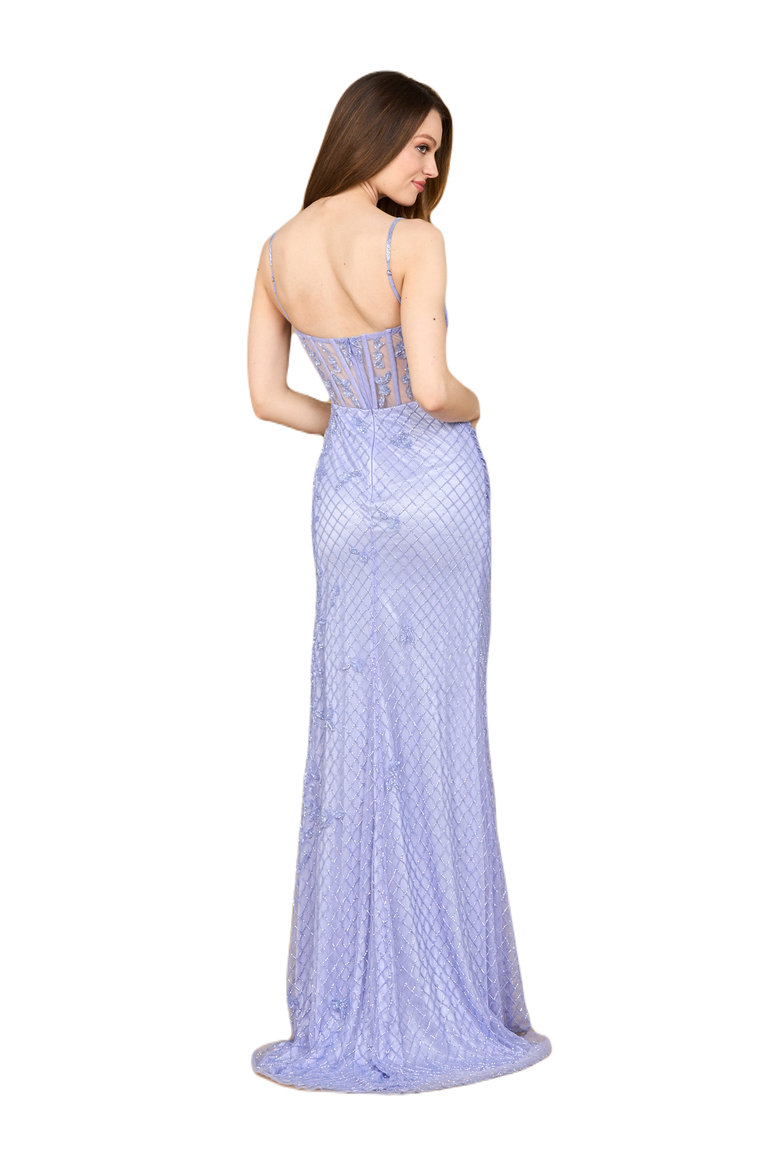 Beaded Corset Prom Gown with Slit, Alternate, color, Blue Iris