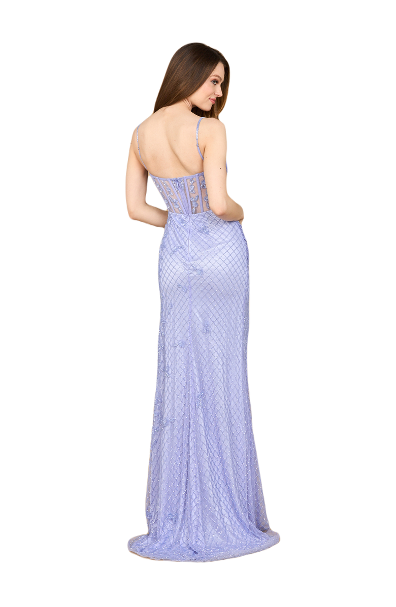LARA New York Beaded Corset Prom Gown with Slit, Alternate, color, Blue Iris