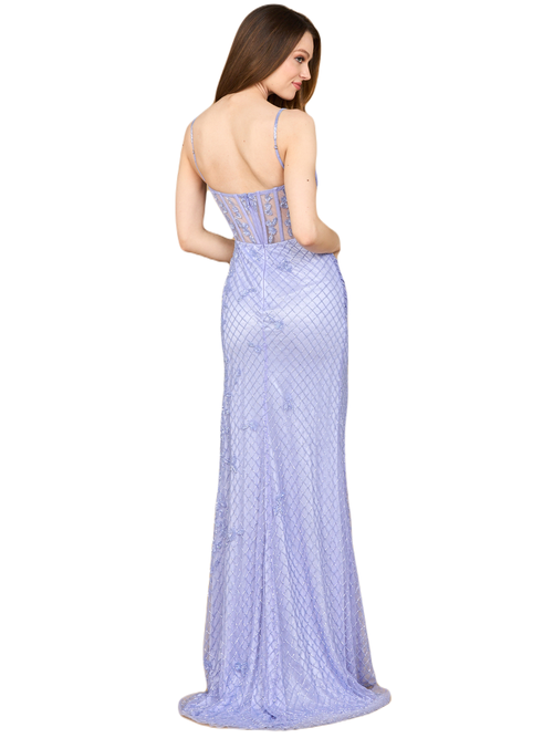 Lara New York Beaded Corset Prom Gown With Slit In Blue Iris