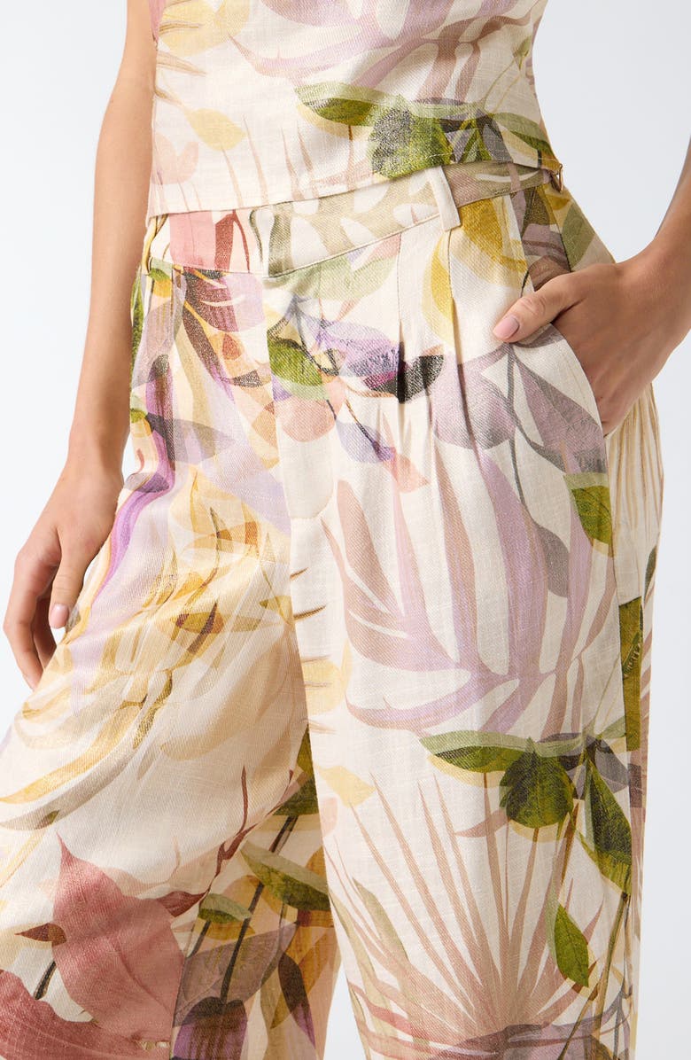 GUESS Sulli Botanical Print Pants, Alternate, color, Pmos-Brown