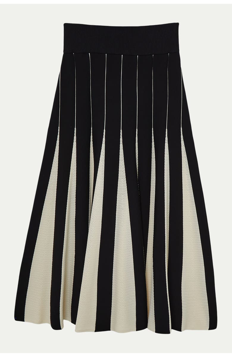 Karen Millen Pointelle Colour Block Pleated Skirt, Alternate, color, Mono